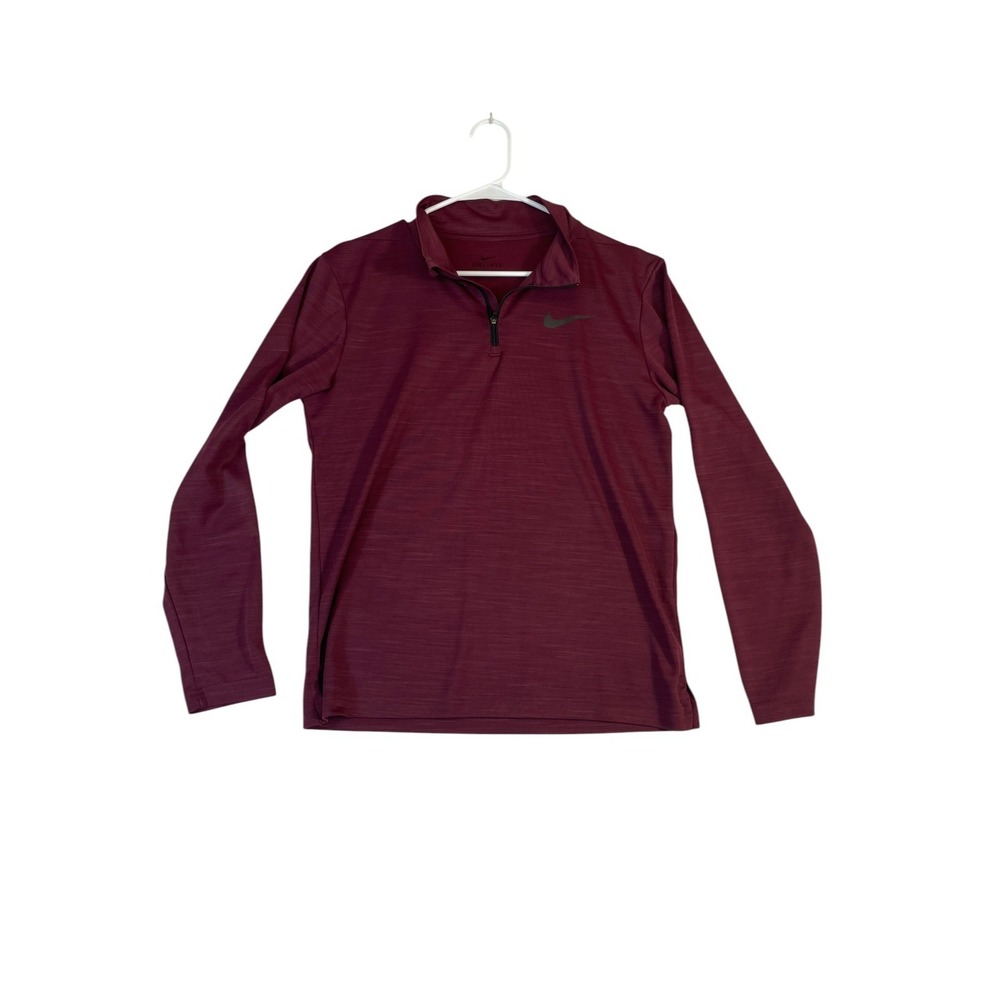 Nike Dri-FIT Shirt Mens Small Maroon Swoosh Logo Quarter Zip Mock Neck Running